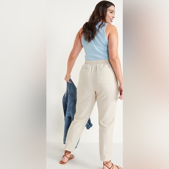 OLD NAVY Light Beige/Mauve LINEN BLEND Elastic Waist Pants - Picture 3 of 10